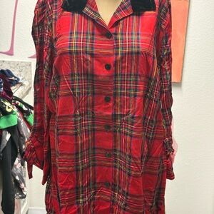 John Mark Christmas Tartan Plaid Shirt w Velvet Collar NWT L